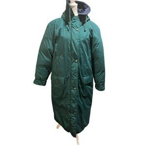 Vintage Mulberry Street Women's Medium Hooded Puffer Jacket Long Coat Green